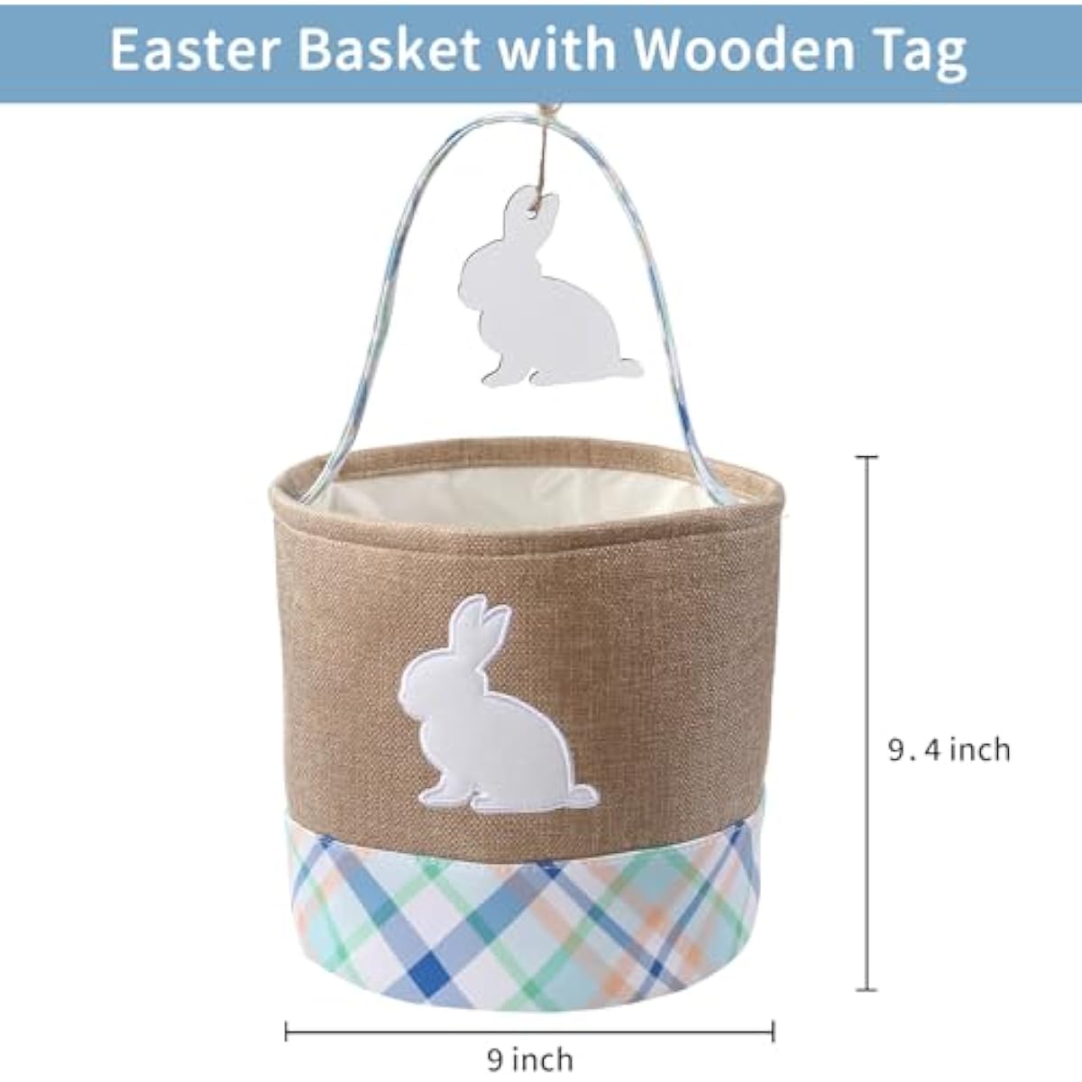 handmade wooden easter bunny basket with diy tag for kids boys girls easter egg hunt storage (blue)