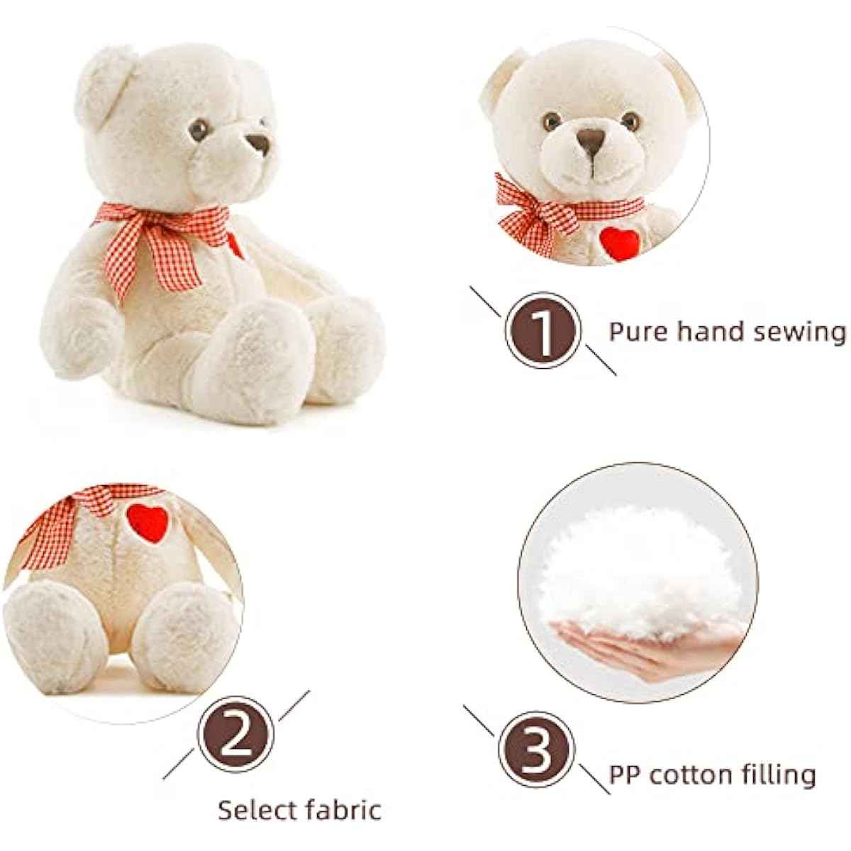 11.4” Small Teddy Bear with Heart Cute White Teddy Bear Stuffed Animals Soft Stuffed Bear Plush Bear Plushie Toys Gifts for Girlfriend Boyfriend Kid