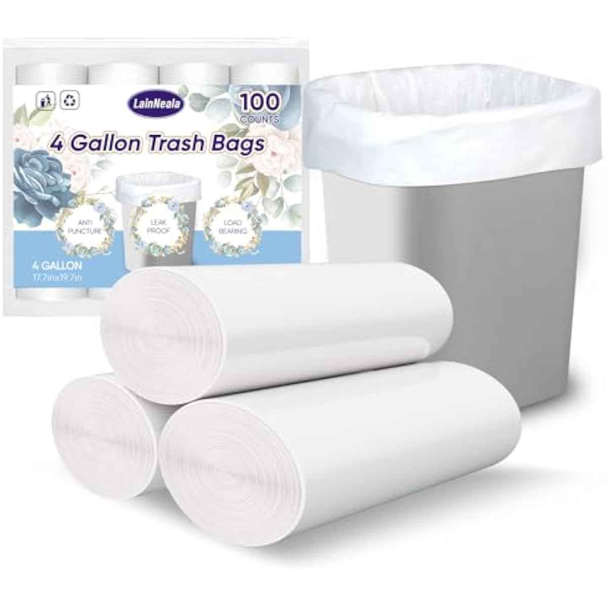 Small Trash Bags 4 Gallon, 100 Count Small Garbage Bag Bathroom White Mini Trash Bag Trash Can Liners Unscented Small Garbage Bags for Bathroom Can