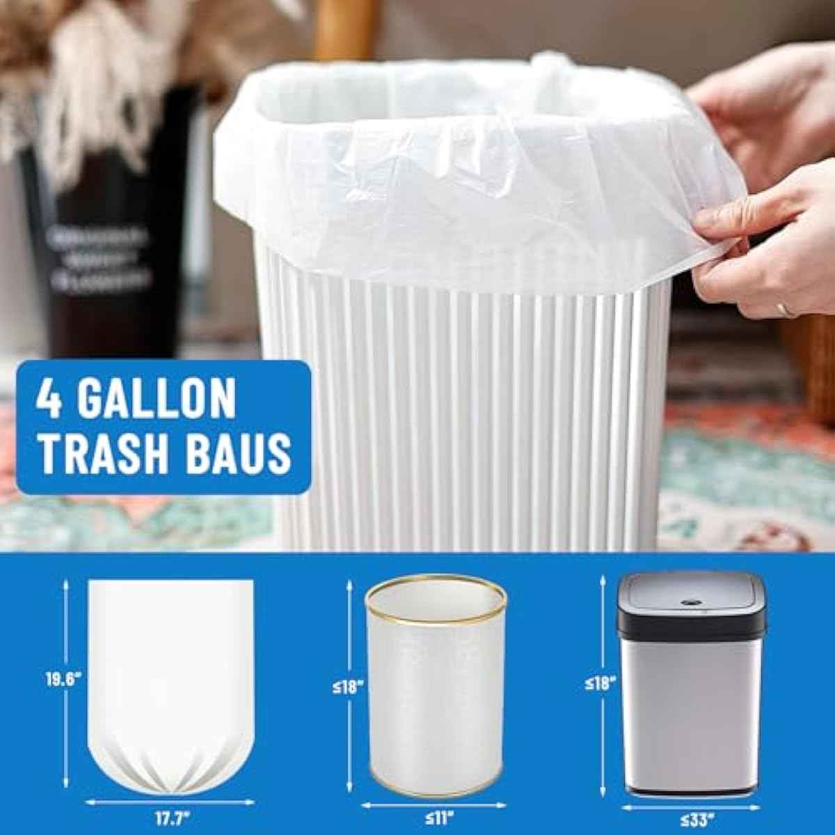 Small Trash Bags 4 Gallon, 100 Count Small Garbage Bag Bathroom White Mini Trash Bag Trash Can Liners Unscented Small Garbage Bags for Bathroom Can
