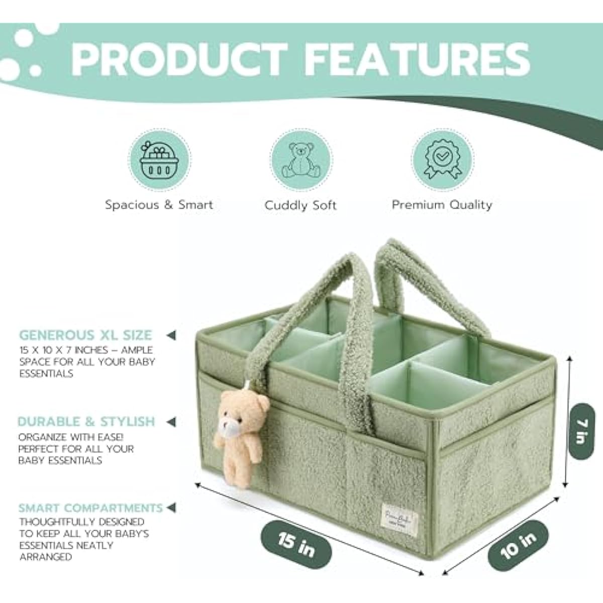 PeraBella Diaper Caddy Organizer for Changing Table, Storage Basket for Wipes and Essentials