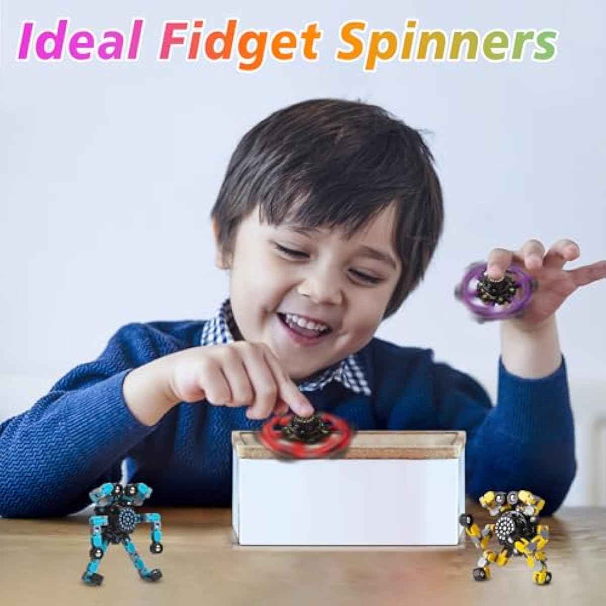 Valentines Day Gifts Transformable Fidget Spinners Toys 4 Pcs for Kids and Adults Stress Relief Sensory Toys for Boys and Girls Age 8-13 Fingertip Gyros Easter Basket Stuffers for Teens