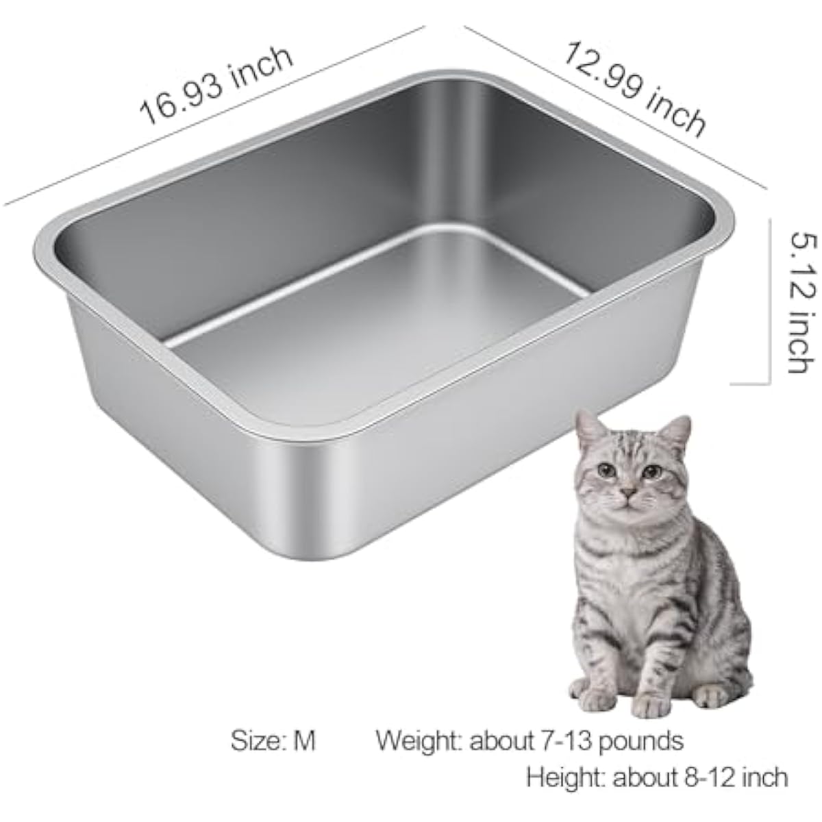 stainless steel metal cat litter box with high sides odor-free non-stick for indoor cats and kittens