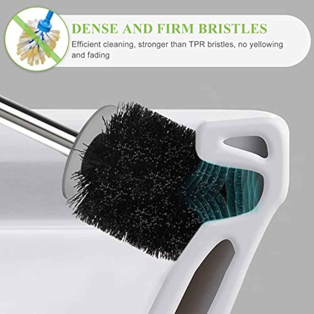 Compact Toilet Brush & Holder, Stainless Steel Handle, Space Saving for Storage, Deep Cleaning, Drip-Proof, Easy to Assemble, Nylon Bristles, White & Grey