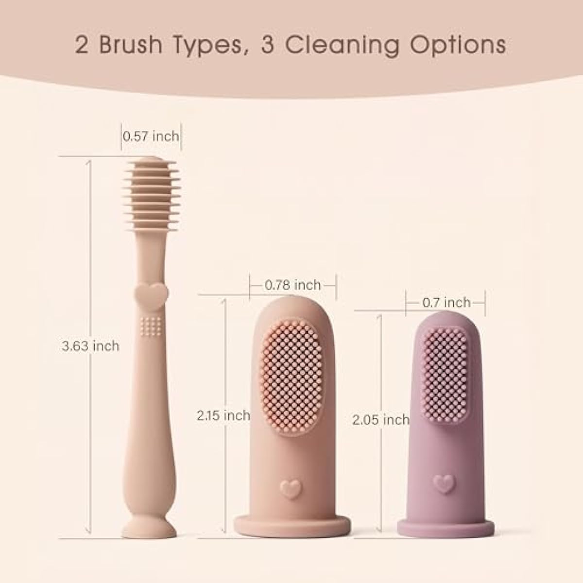Moonkie Baby Finger Toothbrush Tongue Oral Cleaner Kit for 3 Months +, 3 Pcs, Blush/Pale Mauve/Blush Soft Touch Design