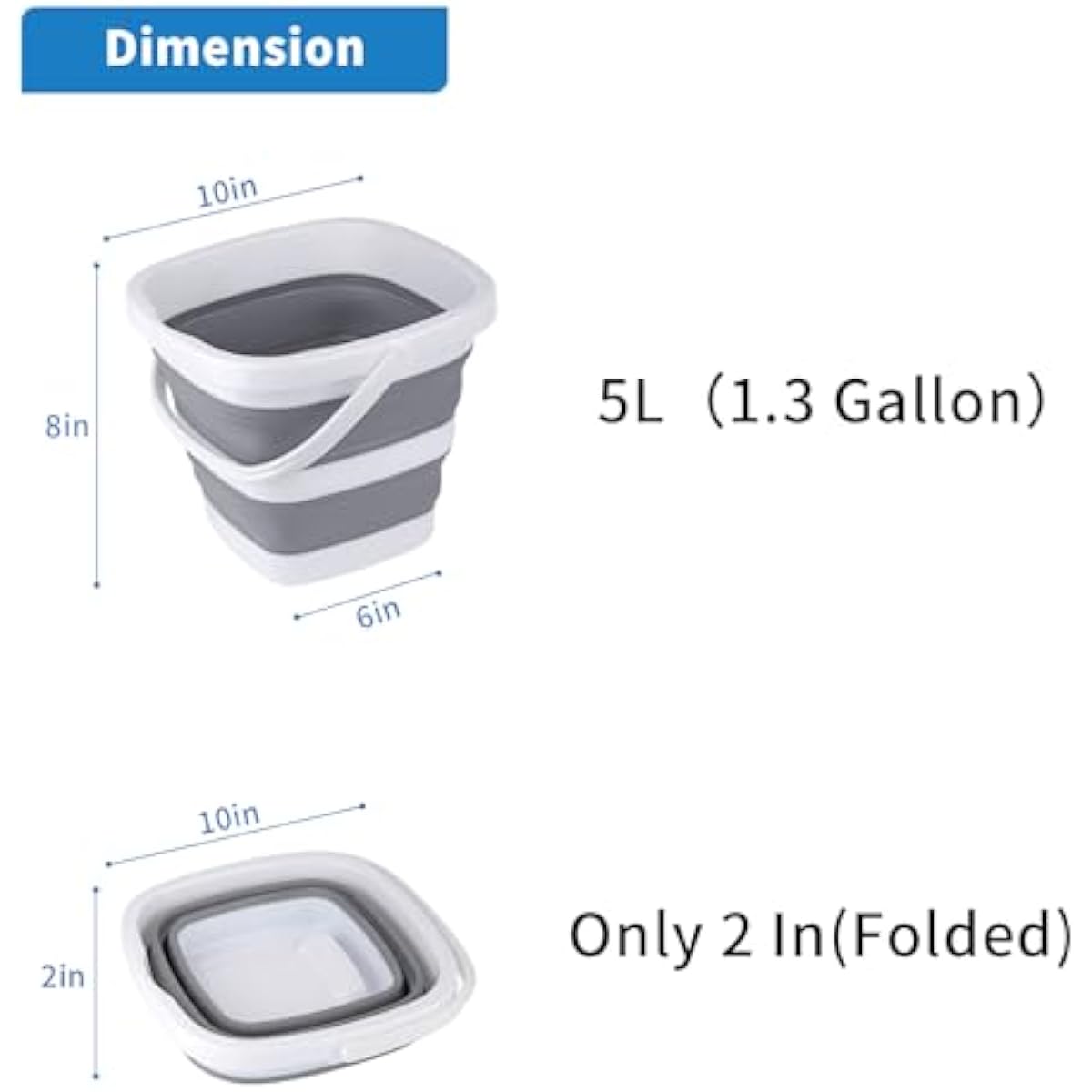 Collapsible Bucket, 5L 1.3Gallon Small Cleaning Mop Buckets for Household Outdoor Car Washing Tub Plastic Foldable Portable Camping Beach Sand Water Pot Pail Space Saving Square