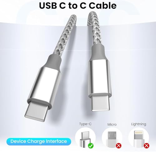 KYEHD 3-pack 10FT 60W fast charging USB-C cables for iPhone 17/16/15, iPad, MacBook, CarPlay and more, grey and white