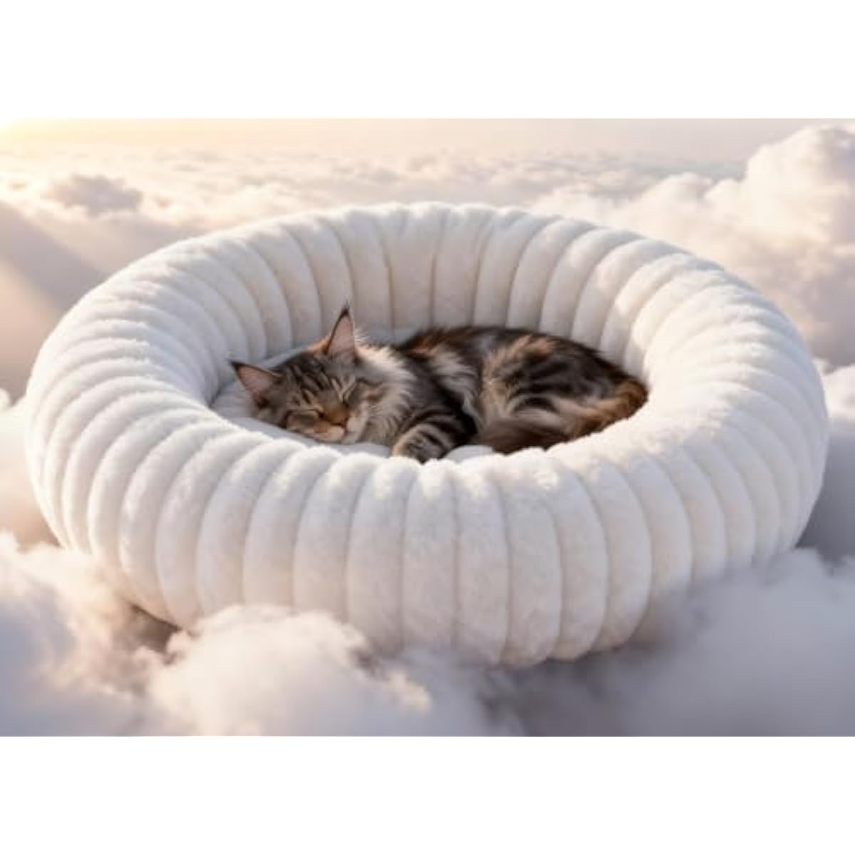 Self Warming Cat Bed for Indoor Cats, Donut Shape, Self-Heating Dog Bed with Non-Slip Bottom, Washable & Portable (Size S)
