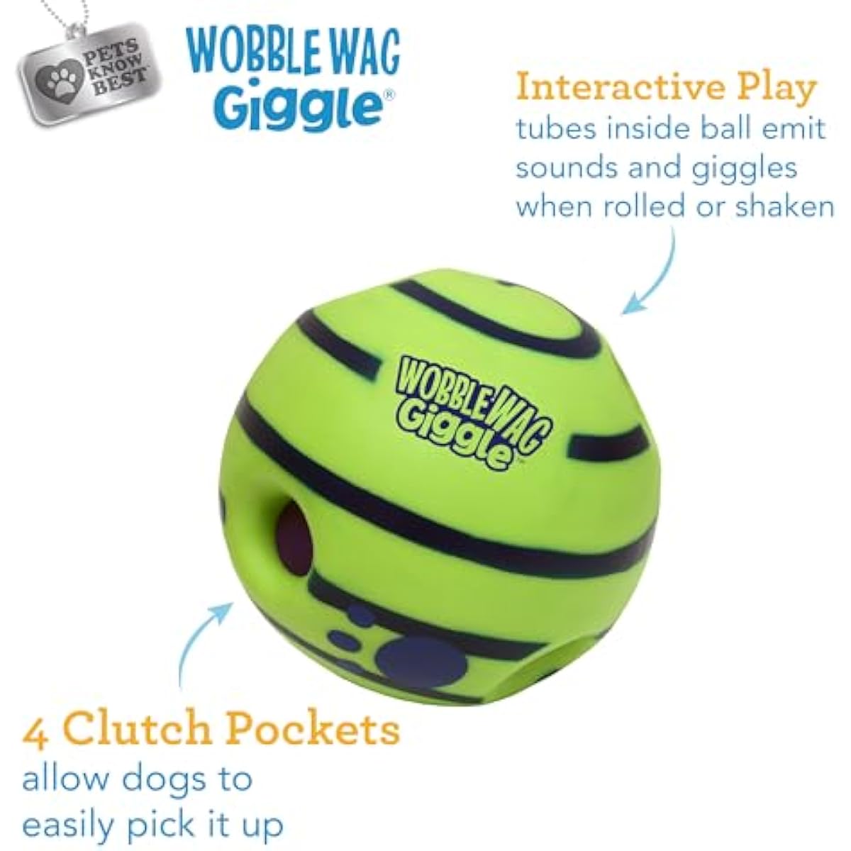 Wobble Wag Giggle Ball | Rolling Enrichment Toy for Fun Playtime, Interactive Play for Indoor or Outdoor, Keeps Dogs & Puppies Large, Medium or Small Busy & Moving, As Seen on TV | Pack of 1