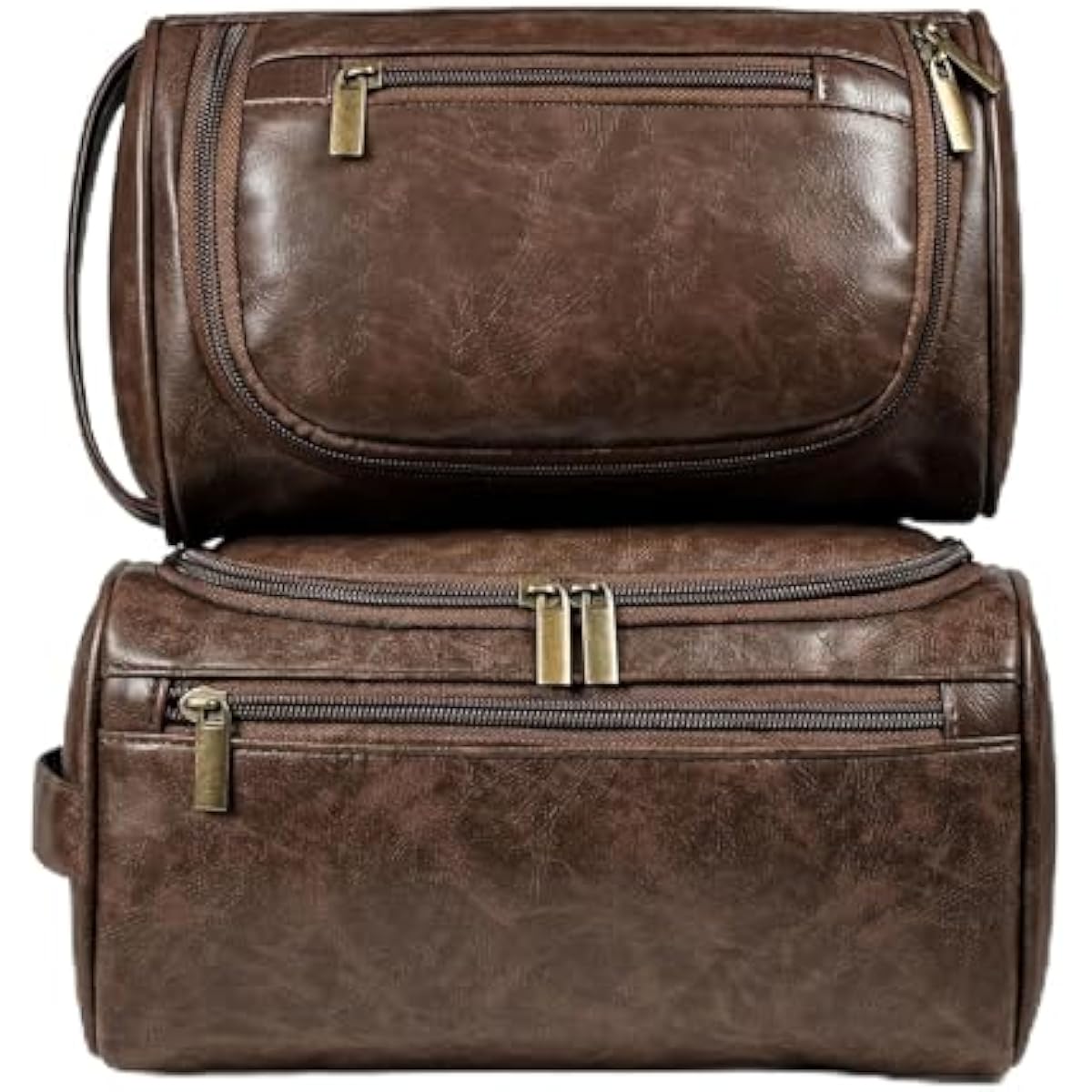 large water-resistant leather dopp kit & medium travel bag set for men - brown