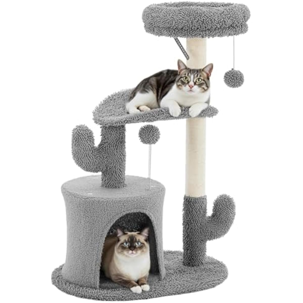 grey 33 inch multi-level cat tree tower with scratching posts and perches for indoor cats