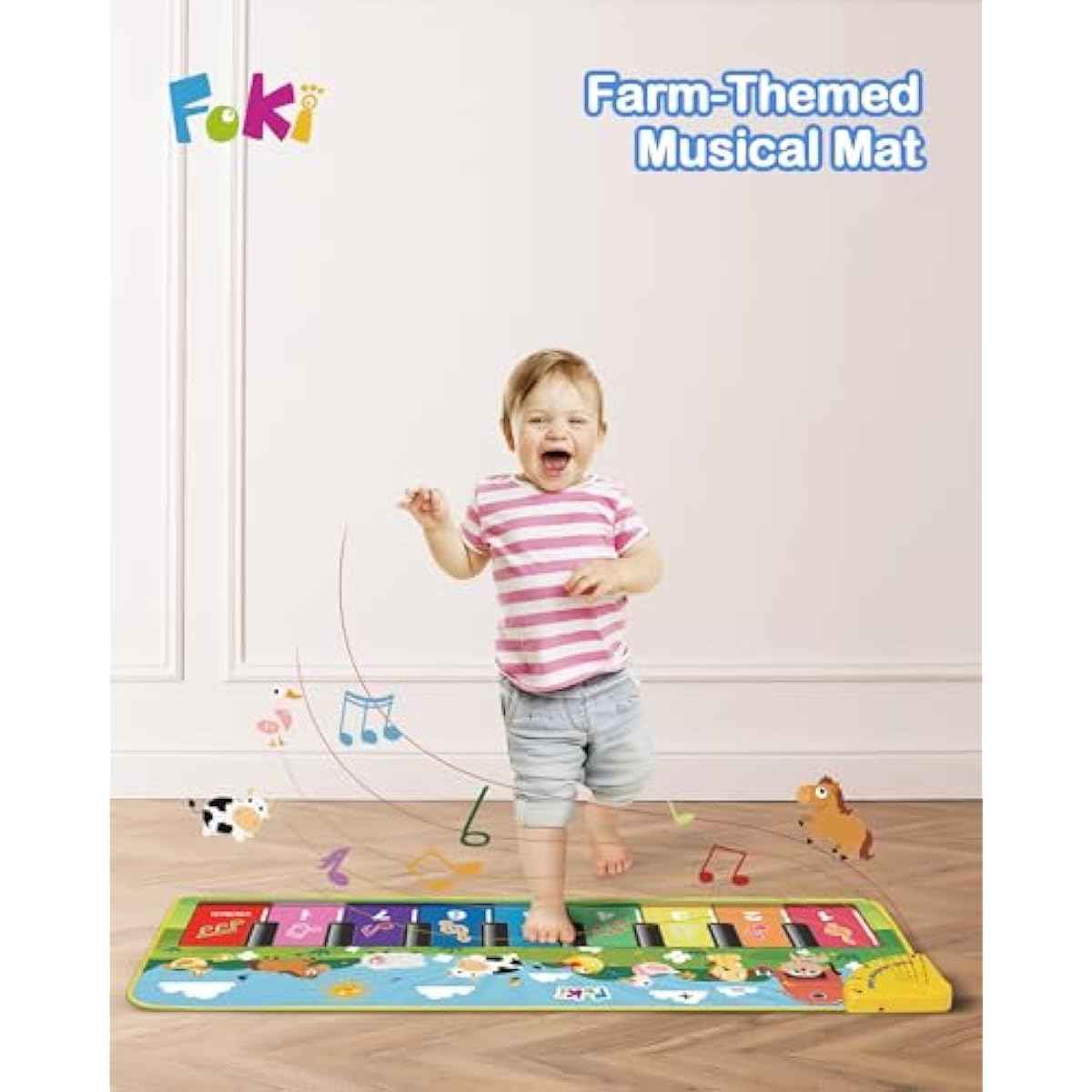 FOKI Floor Piano Mat for Toddlers, Sensory Educational Dancing Musical Keyboard Carpet Toy, Animal Sounds Touch Playmat Blanket, for 1 to 5 Years Old Boy and Girl