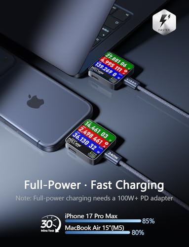 Lisen 6.6ft 2-pack 240W USB-C to USB-C cable fast charging for iPhone 17, 16, 15 Pro Max, iPad, MacBook, Samsung S26, S25 Ultra