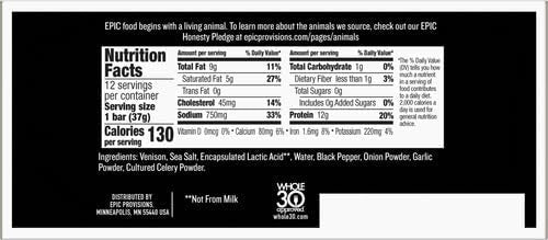 venison sea salt and pepper bars, keto friendly, whole30 approved, gluten free, 12 count, 15.6 oz
