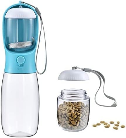 Dog Water Bottle with Food Container, Travel Puppy Water Bowl, Portable Pet Dispenser, Dog Gift Stuff Accessories Items, Puppy Essentials Necessities for Yorkie Cat Walking and Hiking
