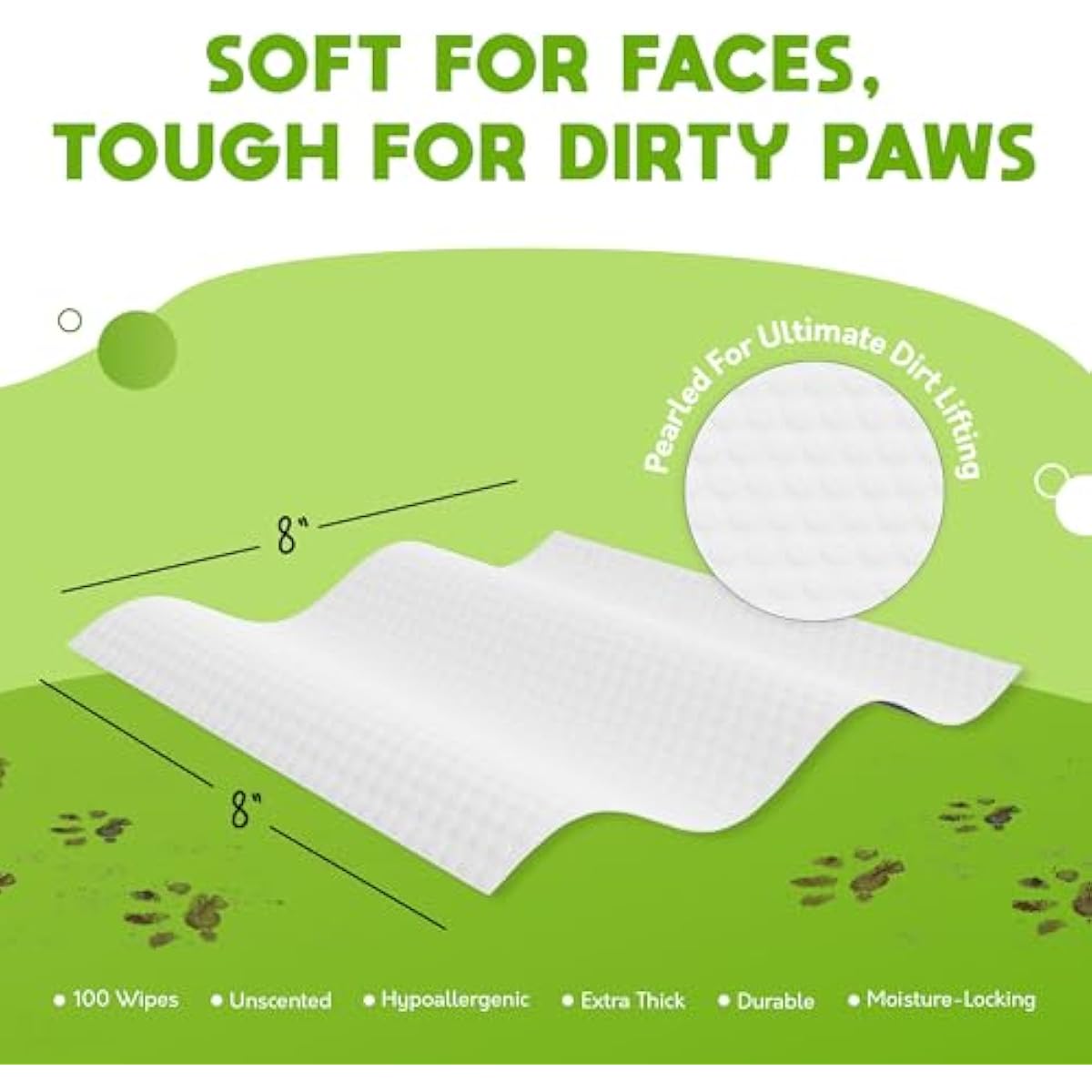 Lick-safe daily pet wipes for dogs and cats, vet-approved, hypoallergenic, unscented, earth-friendly, 100-count
