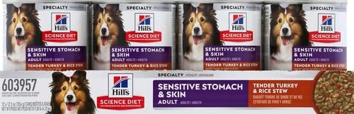 Hills science diet adult 1-6 sensitive stomach & sensitive skin dog food, 12.5 oz tender turkey & rice stew in gravy, 12-pack