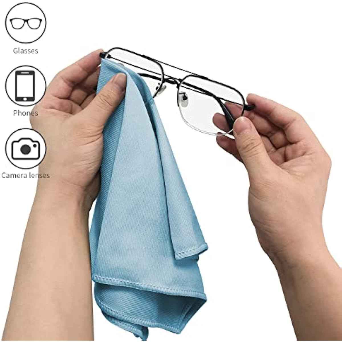 6 Pack Microfiber Glass Cleaning Cloth, 16 Inch X 16 Inch, Lint Free Quickly Clean Window, Glasses, Windshields, Mirrors, and Stainless Steel, Blue