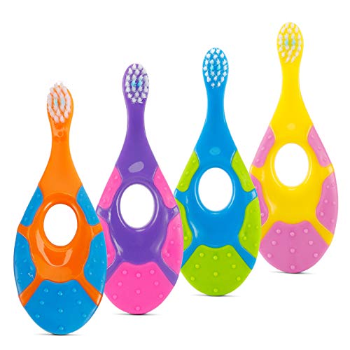 slotic baby toothbrush for 0-2 years, safe and sturdy, toddler oral care teether brush, dentist recommended (4-pack)