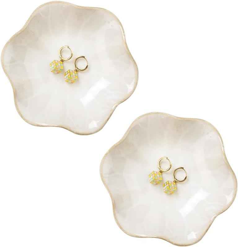 Lotus Leaf Shape Decorative Ring Tray, Small Key Bowl, Ceramic Trinket Tray Jewelry Dish Organizing Necklace Earrings, Home Decoration for Mom Best Friend Sister, Pink.