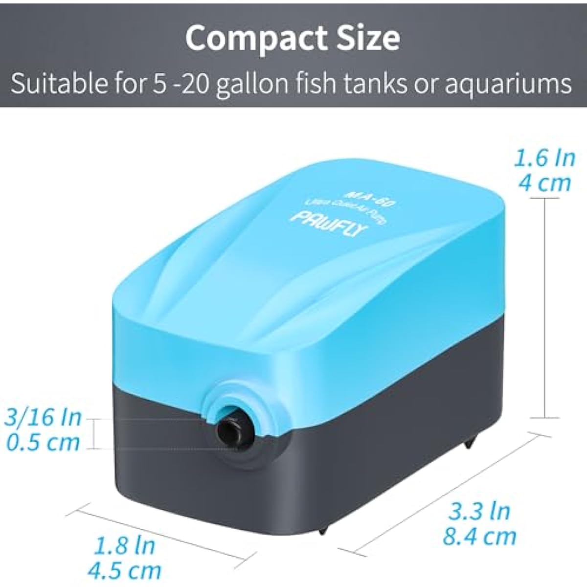 pawfly compact air pump quiet 15-40 gph oxygen aerator for 3-20 gallon buckets and fish tanks