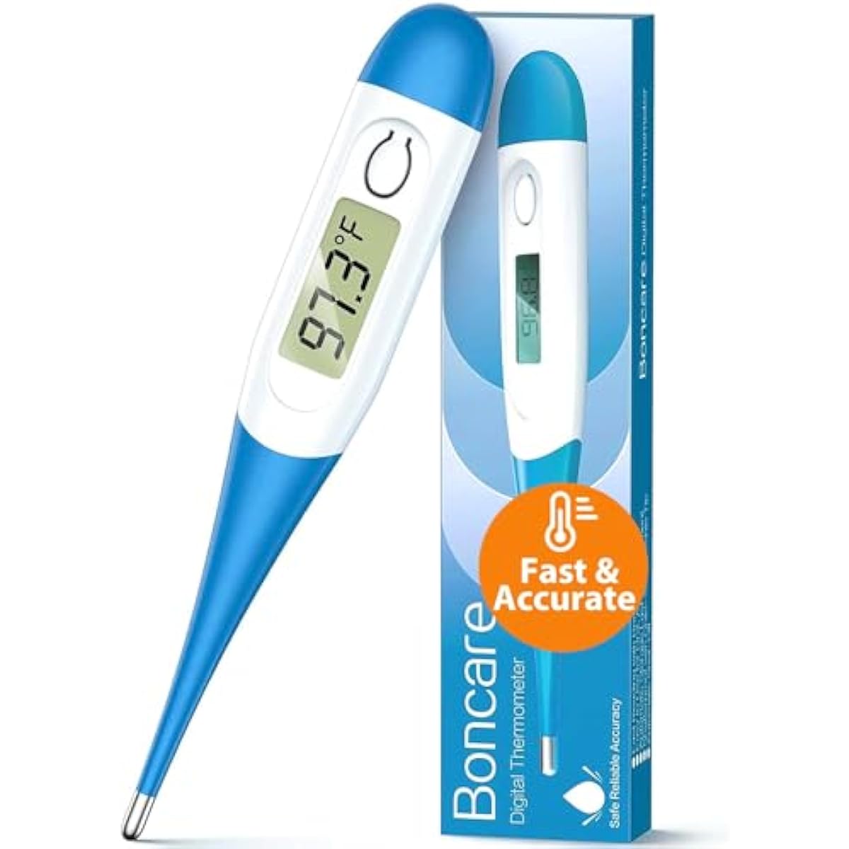 boncare 10 seconds oral thermometer for adults and kids accurate safe rectal thermometer for baby with fever alarm digital thermometer light blue