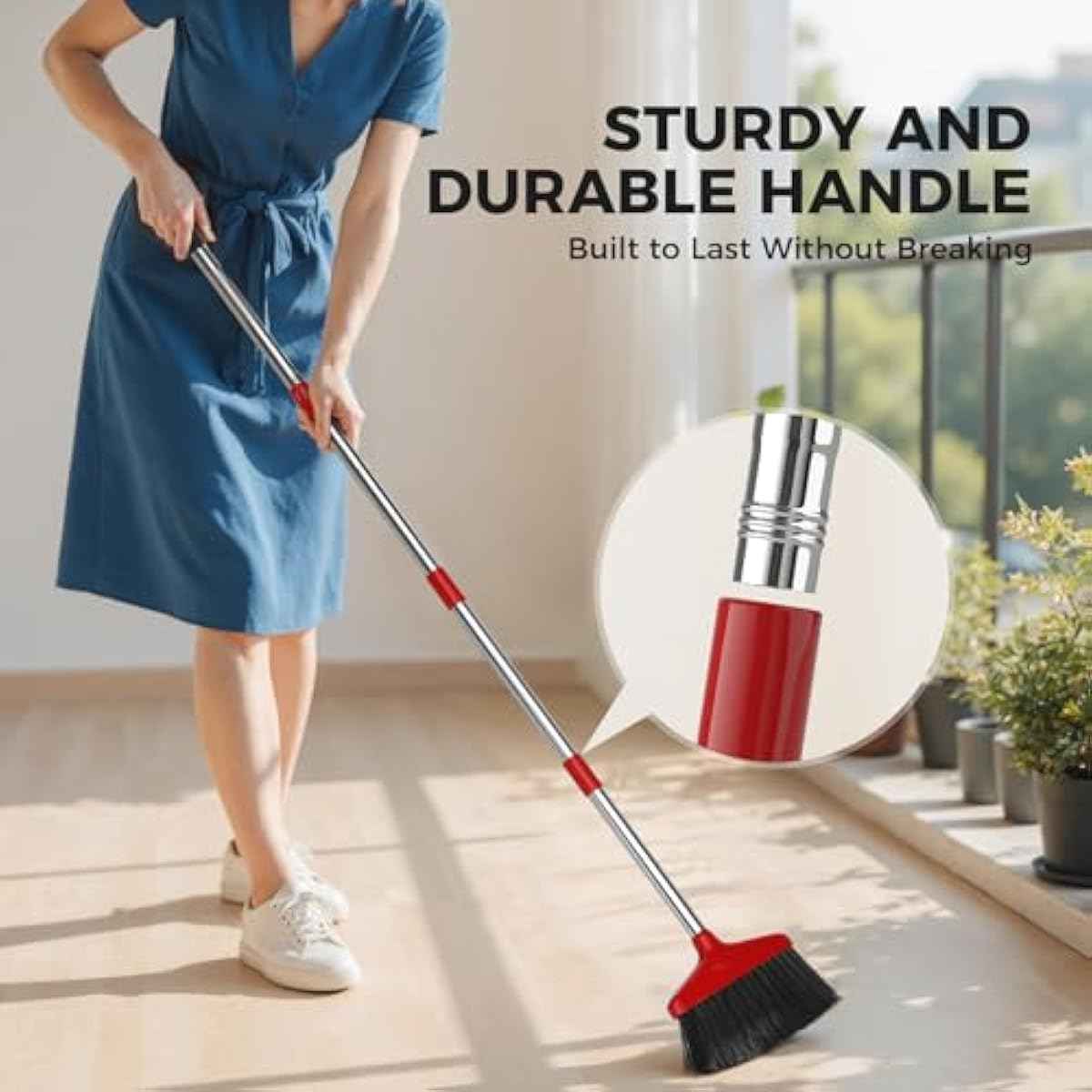Handy Broom, Indoor/Outdoor Brooms, Duty Kitchen Broom, for Home Garage Kitchen Office Courtyard Lobby Patio Lawn Concrete (1, Red)