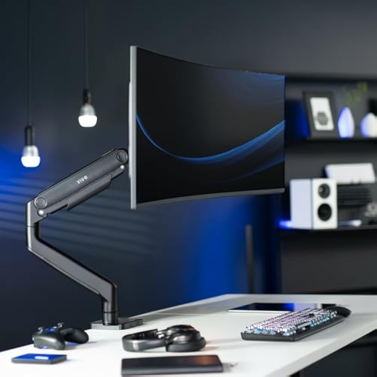 vivo heavy duty aluminum ultrawide monitor tension arm for 49 inch screens, black, stnd-v101v