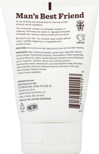 Bulldog Mens Skincare and Grooming Face Moisturizer Age Defense, 3.3 Fluid Ounce for Men's Regular Sensitive Skin