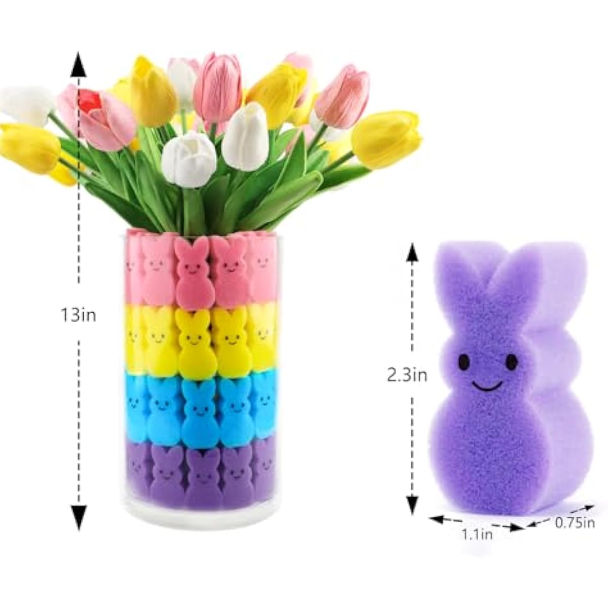 Easter Decorations Easter Decor 15pcs Artificial Tulips with 48pcs Bunnies Vase Filler Spring Decor Home Indoor Decoration Centerpieces for Tables
