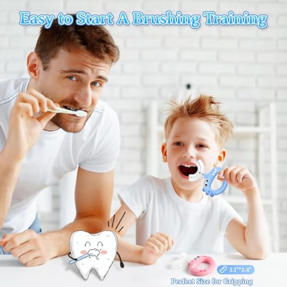 Toddler U Shaped Toothbrush for Kids Ages 1-2, 2-4, Baby Soft Silicone, 360° Mouth Cleaning Design, 2 PCS