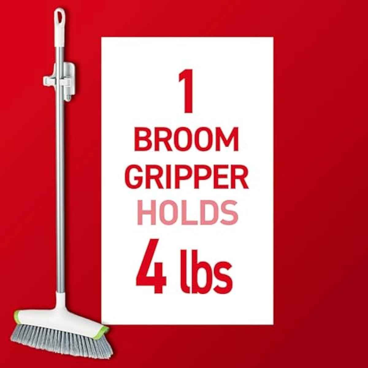 Command Broom and Mop Grippers, 2 Hangers and 4 Strips, Damage-Free Hanging Wall Mount and Mop Holder, Household Cleaning Organizer for Christmas Decorations, Holds up to 4 lb,Plastic