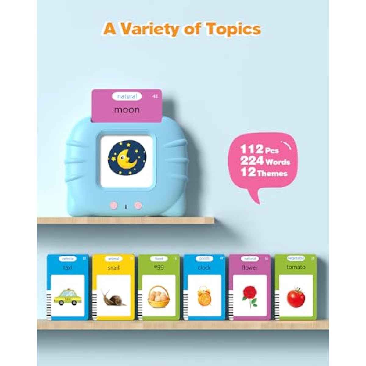 Talking Flash Cards for Toddlers 1 2 3 4 Year Olds, Montessori Language Learning with 224 Words, Pocket Speech Therapy Tools, and Speech Development Educational Playthings for Children