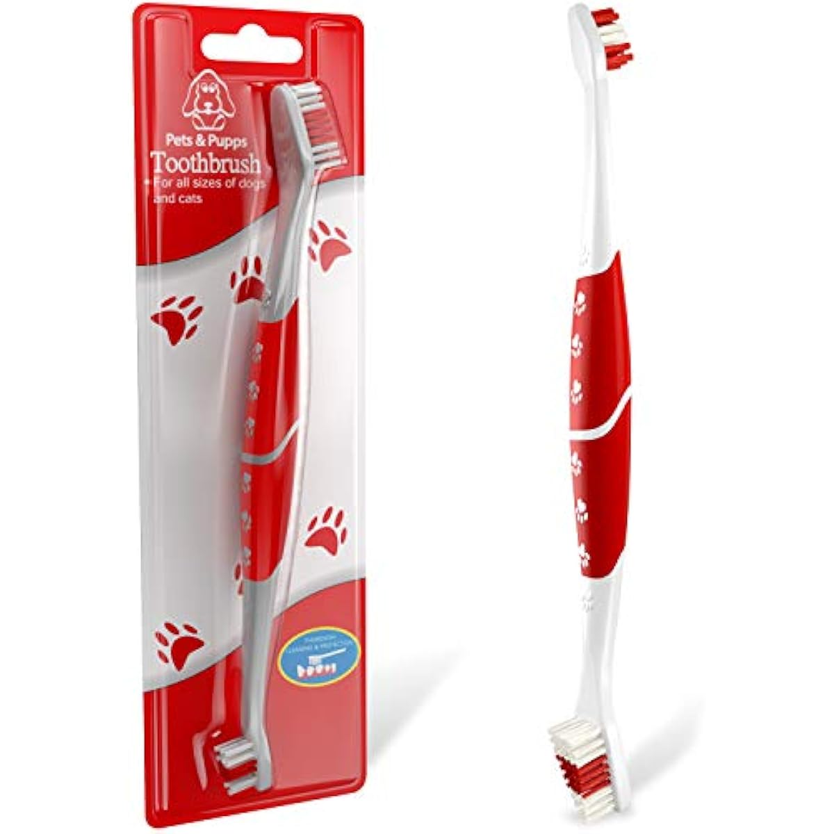 Red Pet Toothbrush for Medium & Large Dogs and Cats with Soft Bristles - Easy Teeth Cleaning