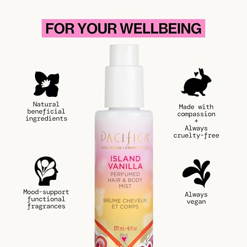pacificas island vanilla 6oz hair and body mist, paraben-free, no alcohol, vegan and cruelty-free for women
