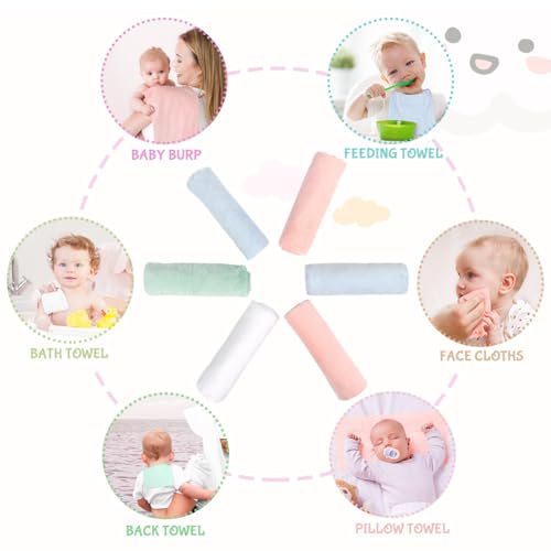 Orighty 20x10 inch coral fleece baby burp cloths, highly absorbent and ultra soft for newborns, 8-pack