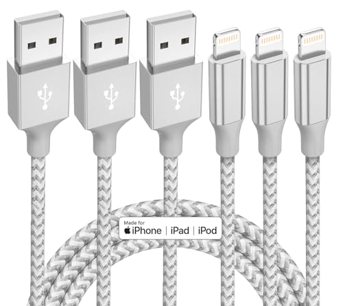 iphone 3 pack 10ft lightning nylon braided apple mfi certified fast charging cord