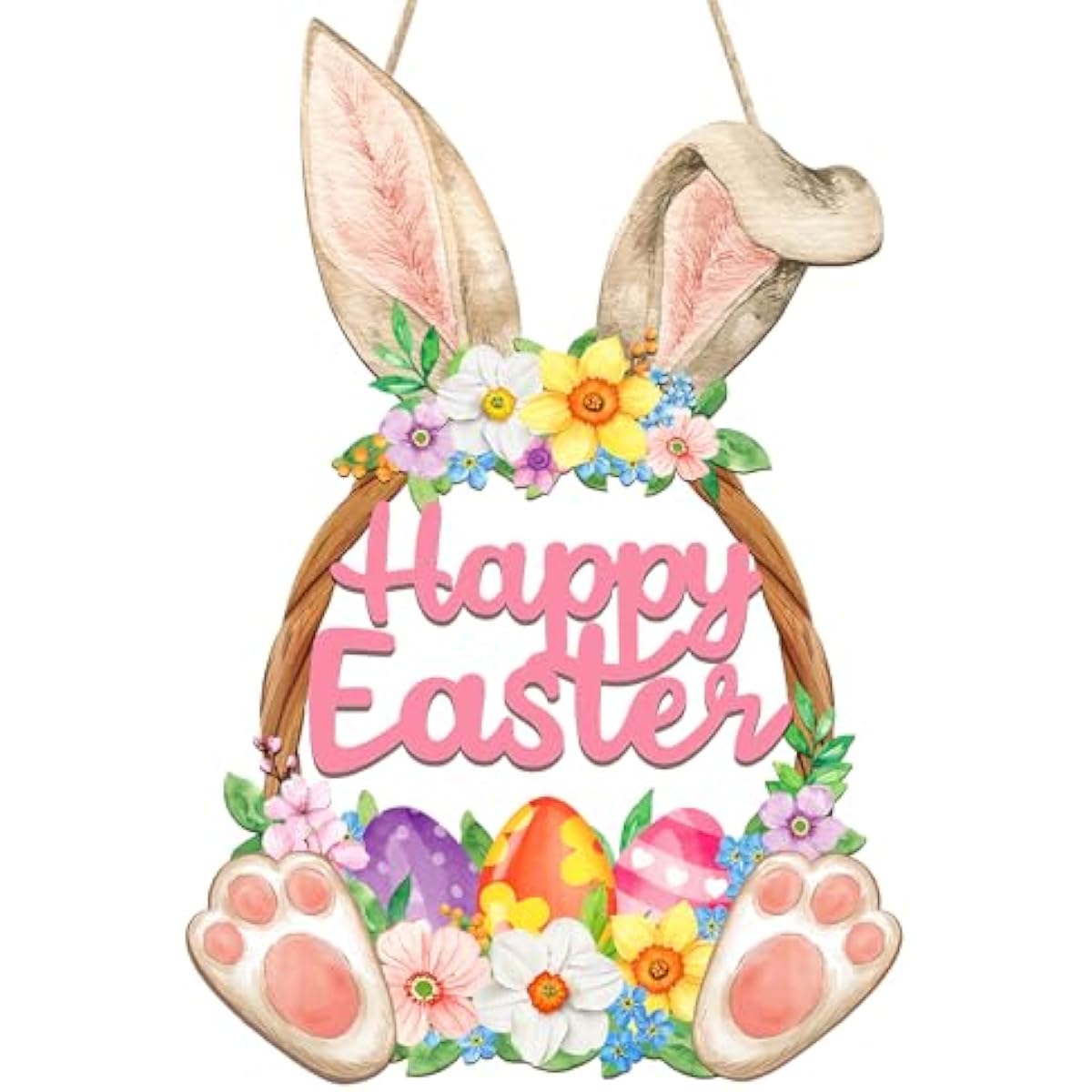wooden easter decoration door wreath hollow bunny sign spring decoration wall decor