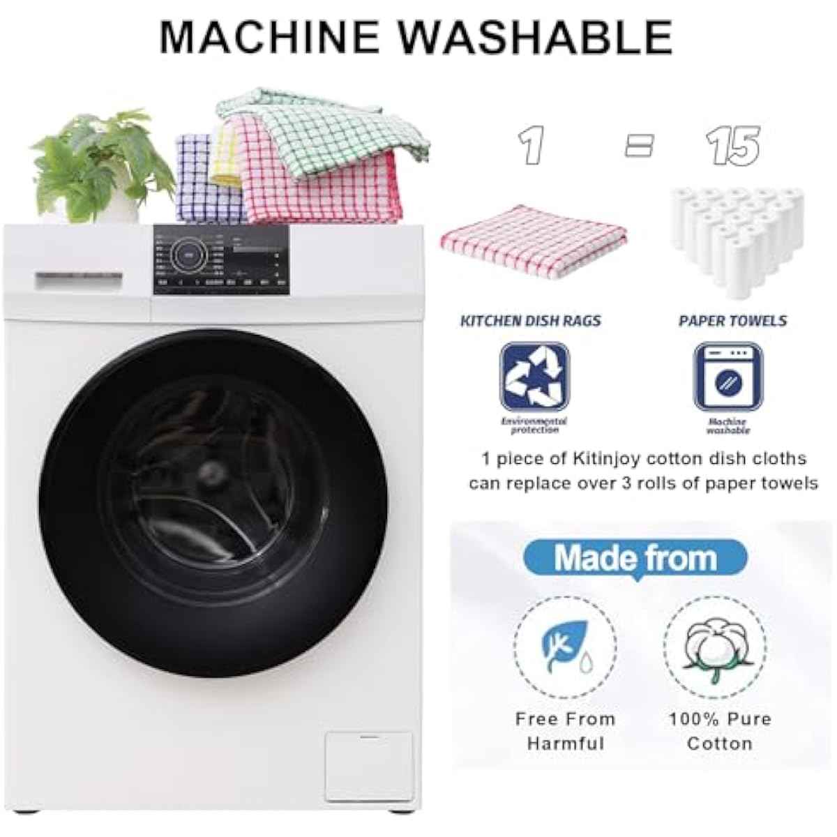 Kitinjoy Cotton 8 Pack Terry Kitchen Dish Cloths, 12 x 12 Inches Super Soft and Absorbent Dish Rags, Quick Drying Dish Towels for Washing Dishes, Mixed Color