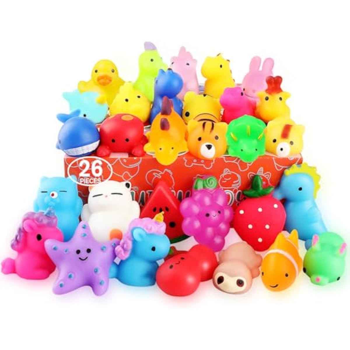 Squishies, 26 Pack Mochi Squishy Toys - Kawaii Cat Squishys Slow Rising Animals - Party Favors, Goodie Bag, Birthday Gifts, Mini Squishies Stress Reliever Toy