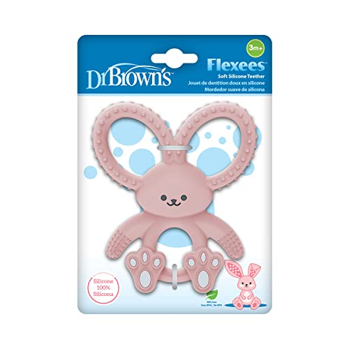 Dr. Brown's soft 100% silicone, BPA free, teething toy for 3m+ babies, pink bunny design