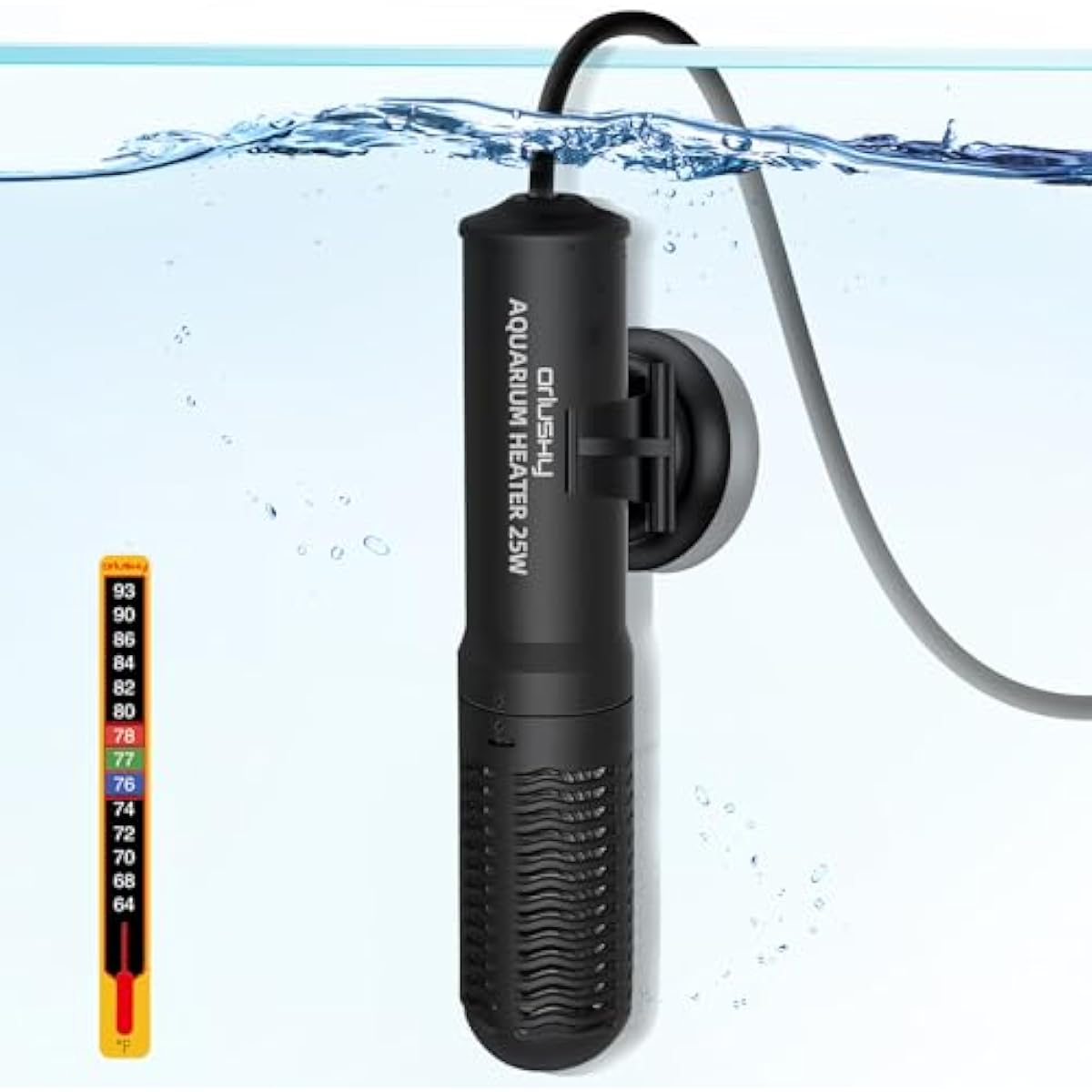 orlushy 25w small submersible aquarium heater for betta fish tank 78℉ constant temperature 1-6 gallons freshwater saltwater