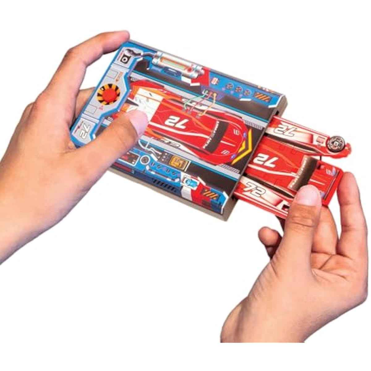 FLAT 2 FAST Original Stunt Card Racer – Flat Car Racer and Pocket Size Racecar Launcher with Built-in Button for Stunt Launching and Racing – Compact – Crimson Red