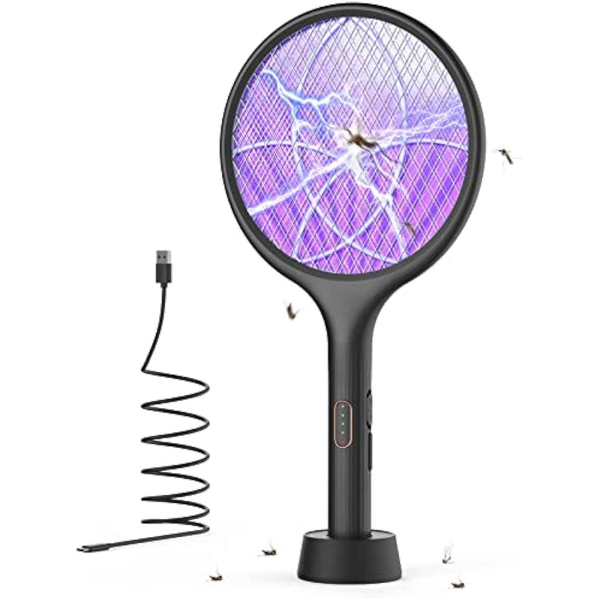 YISSVIC Electric Fly Swatter 4000V Bug Zapper Racket Dual Modes Mosquito Killer with Purple Mosquito Light Rechargeable for Indoor Home Office Backyard Patio Camping (Black-1 Pack)