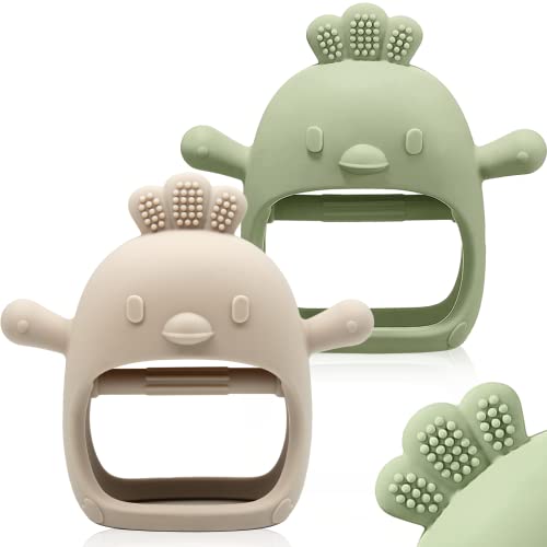 2-pack ChooKaChoo silicone teething mitten for babies over 3 months, anti-dropping, BPA free