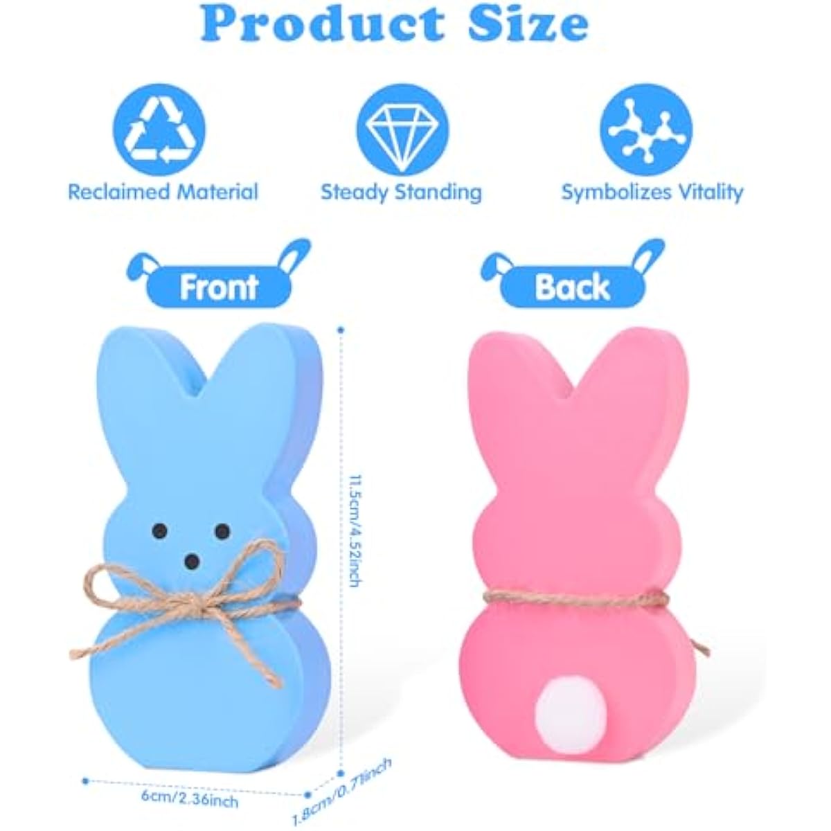Easter Décor, 4 Pcs Wooden Peep Bunny Decorations for Tiered Tray, Mantel, Farmhouse, Cute Spring Signs for Home, Office, Party Supplies