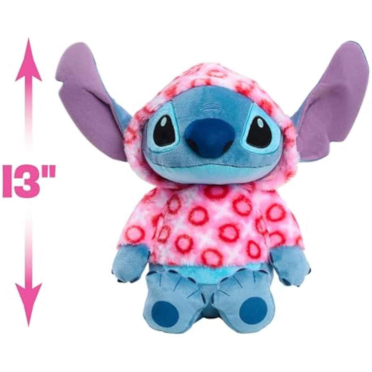 Disney Stitch Large 13-inch Valentines Heart Hoodie Plush Stuffed Animal, Soft & Huggable, Toy for Fans, Girls, Boys, Ages 2 and Up by Just Play