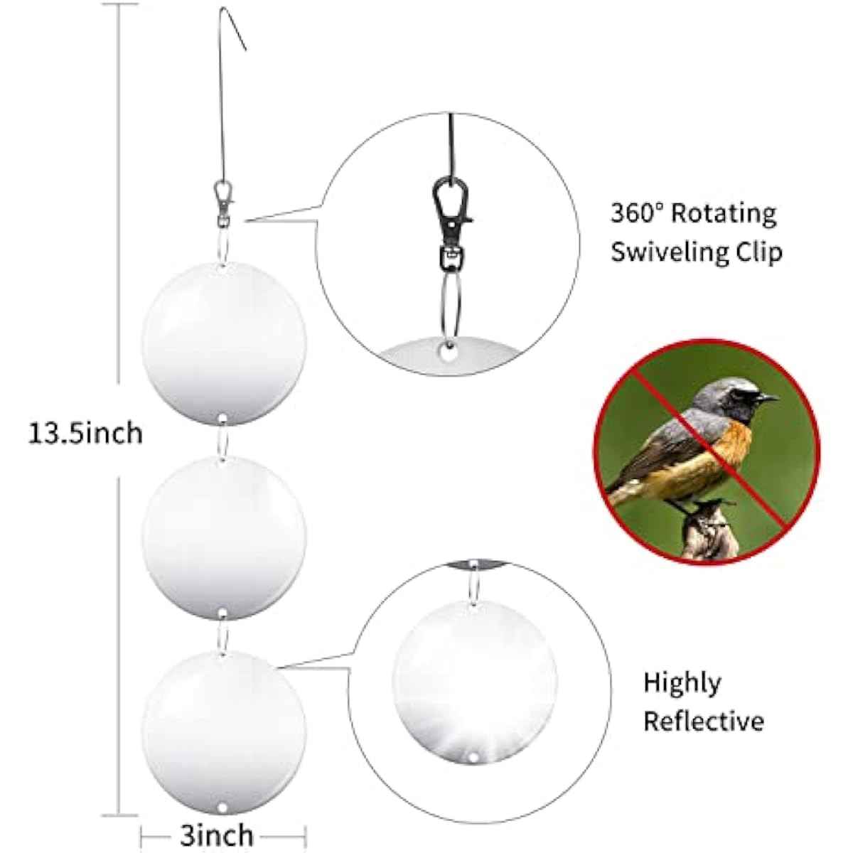 Hedoc Reflective Bird Scare Discs Set, 24PCS Large Double-Sided Bird Deterrents for Outside, Bird Reflectors to Keep Birds, Woodpeckers, Pigeons Away from House, Outdoor Garden, Patio and Yard