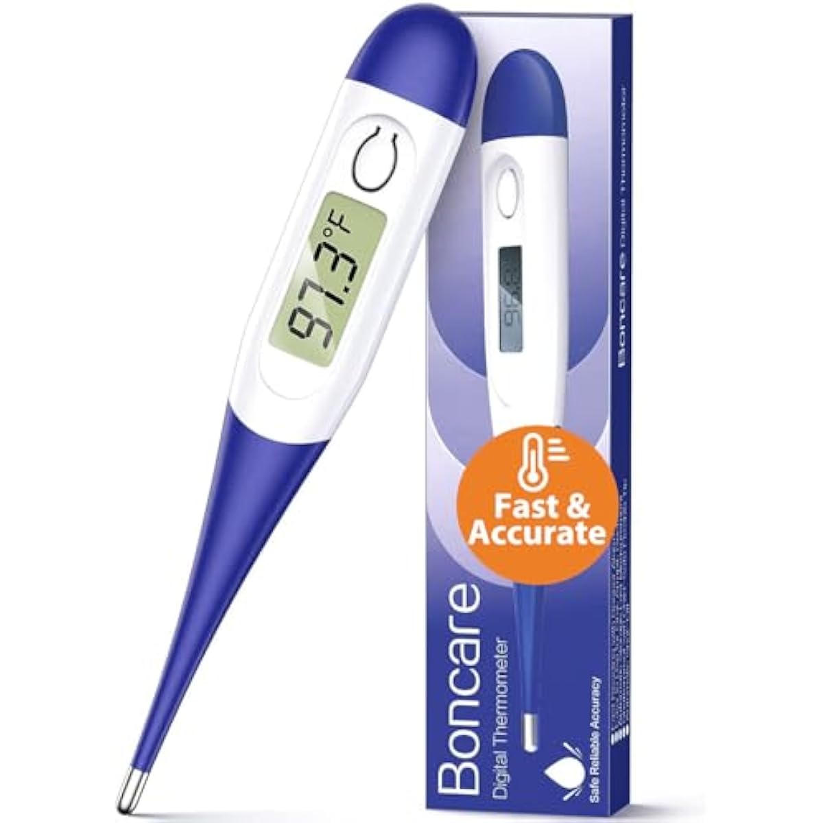 Boncare 10 Seconds Digital Thermometer for Adults and Kids - Accurate & Safe Rectal Thermometer for Baby with Fever Alarm, Oral Thermometer (Dark Blue)