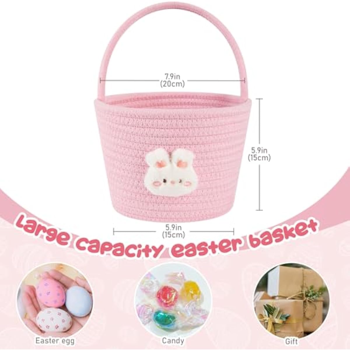 oiahomy-pink-easter-basket-with-handle-personalized-bunny-baskets-for-kids-and-gifts